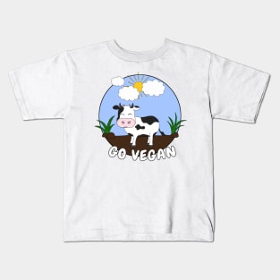 Go Vegan Cute Cow Kids T-Shirt